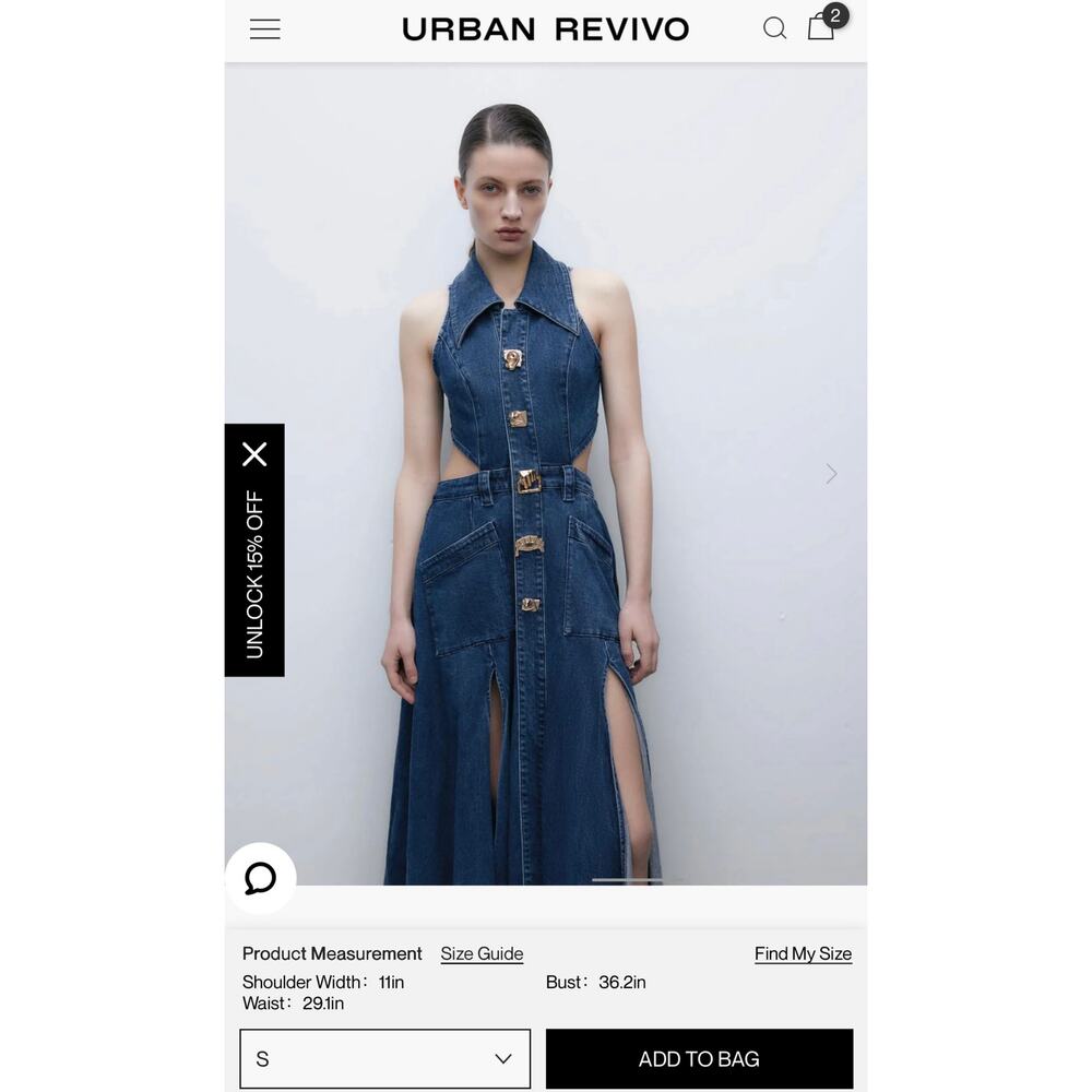Urban Revivo Cut-Out Denim Maxi Dress US 4 / small - Picture 5 of 12